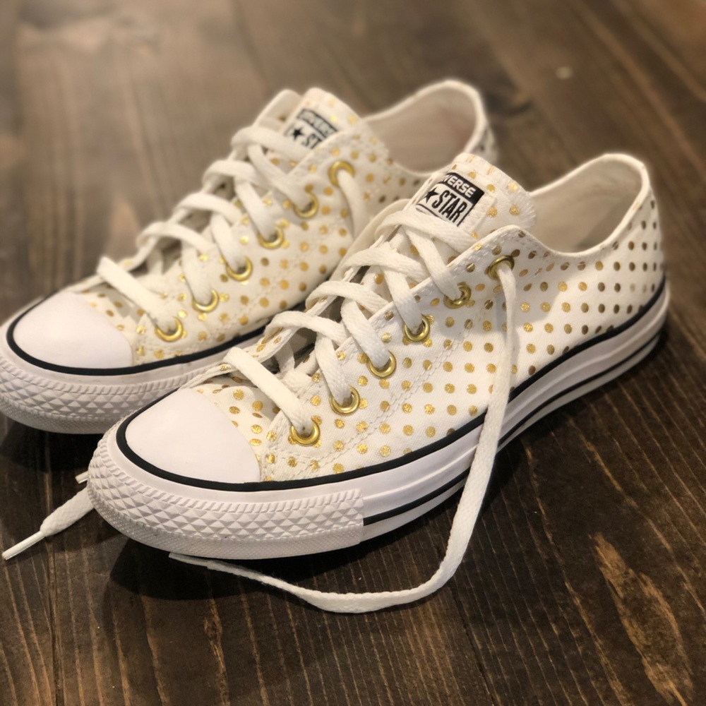 CONVERSE ALL STAR GOLD POLKA DOTS SZ 8 WOMENS